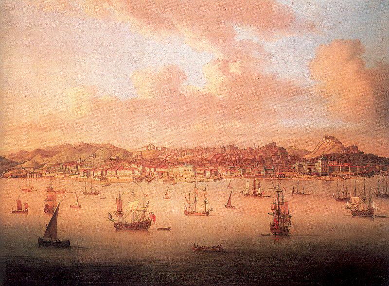 Monamy, Peter The British Fleet Sailing into Lisbon Harbor Sweden oil painting art
